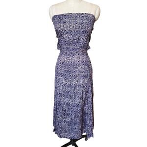 Noa Noa Batik Print Maxi Dress in Blue & Tan Size Small/ Medium